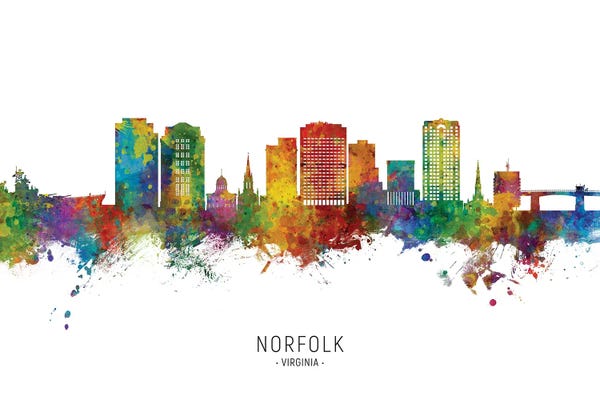 Virginia: Norfolk Virginia Skyline City Name by Michael Tompsett