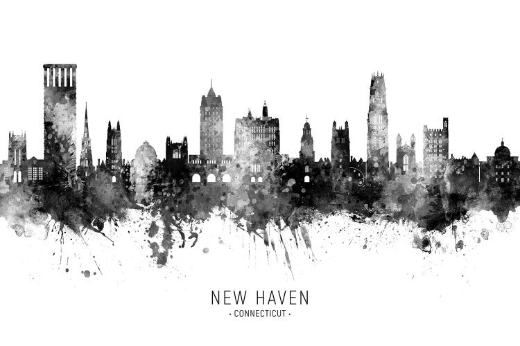 New Haven Connecticut Skyline Name Bw