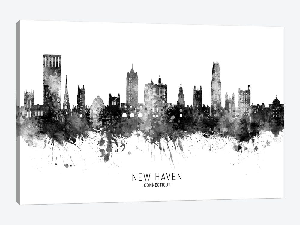 New Haven Connecticut Skyline Name Bw by Michael Tompsett 1-piece Art Print