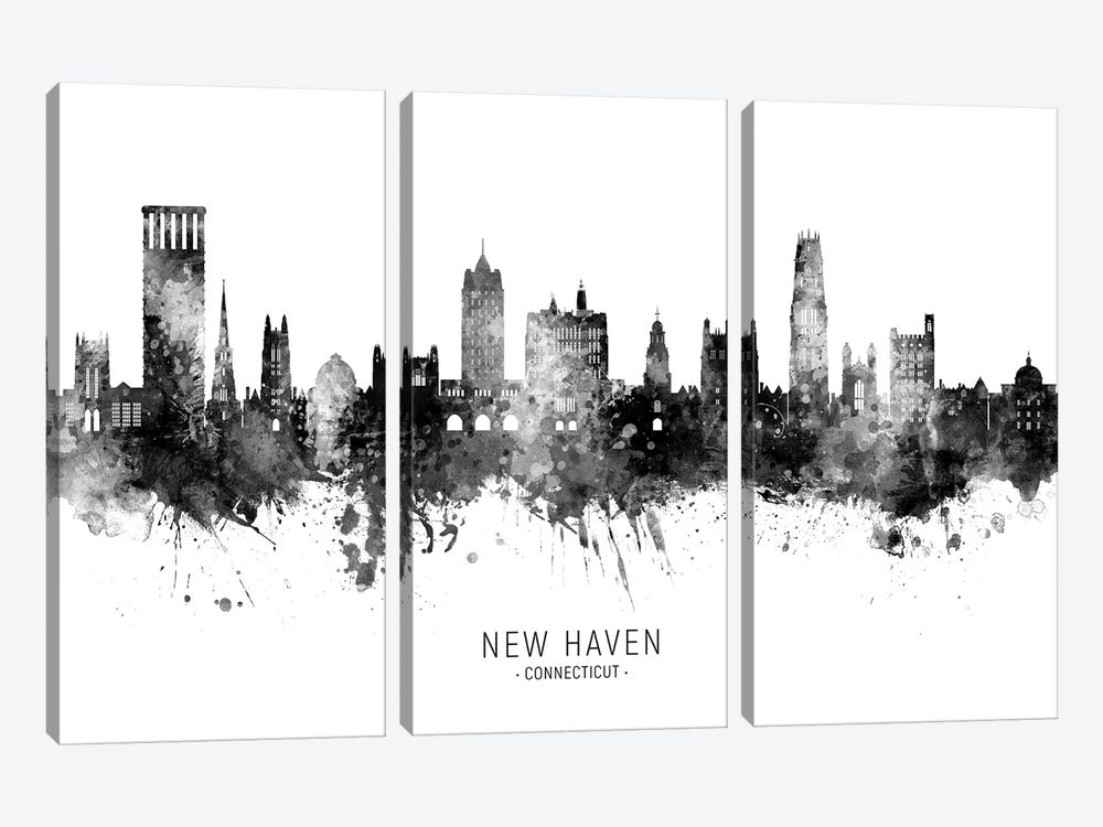 New Haven Connecticut Skyline Name Bw by Michael Tompsett 3-piece Canvas Print