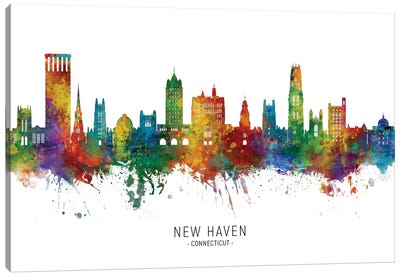 New Haven Connecticut Skyline City Name Canvas Art Print - Connecticut Art