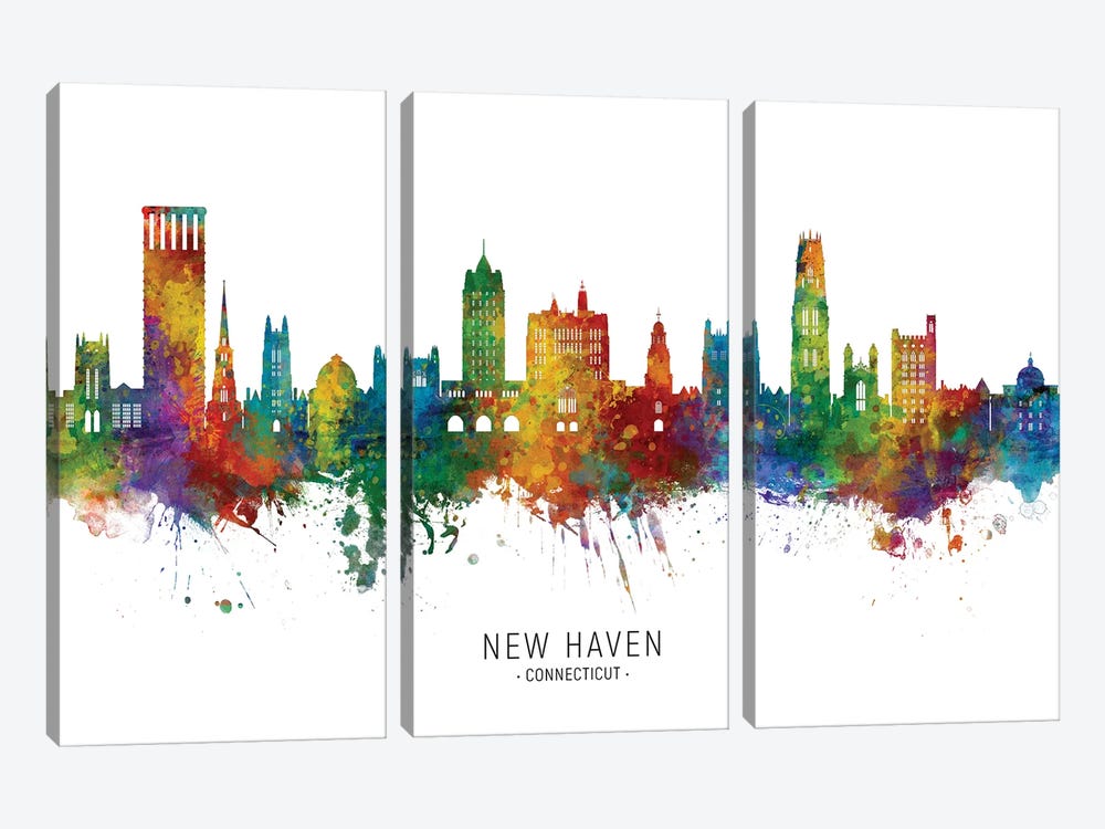 New Haven Connecticut Skyline City Name by Michael Tompsett 3-piece Canvas Artwork