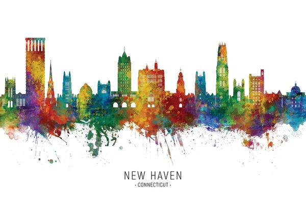 Connecticut: New Haven Connecticut Skyline City Name by Michael Tompsett