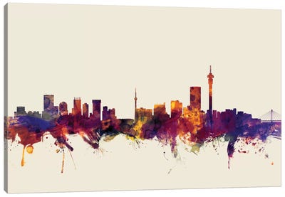 Johannesburg, South Africa On Beige Canvas Art Print - South Africa