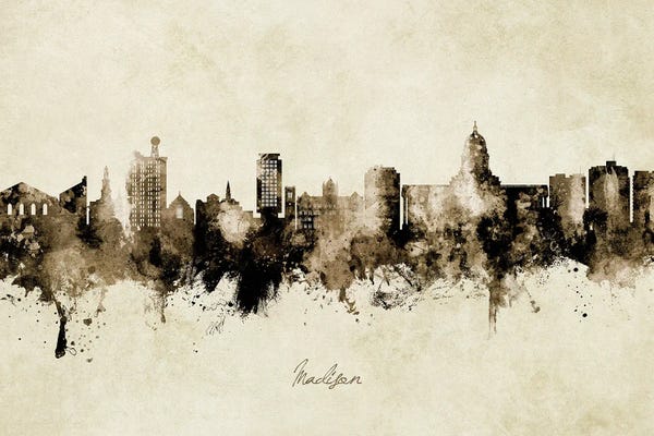 Wisconsin: Madison Ii Wisconsin Skyline Vintage by Michael Tompsett