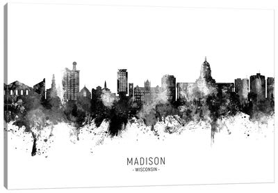 Madison Ii Wisconsin Skyline Name Bw Canvas Art Print - Wisconsin Art
