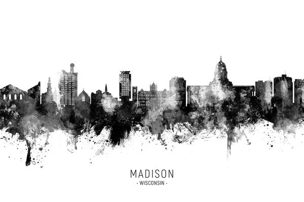 Michael Tompsett: Madison Ii Wisconsin Skyline Name Bw by Michael Tompsett