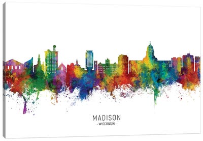 Madison Ii Wisconsin Skyline City Name Canvas Art Print - Wisconsin Art