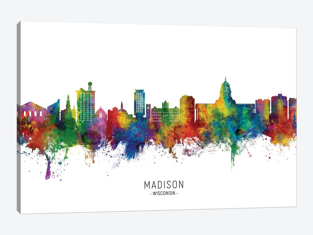 Madison Ii Wisconsin Skyline City Name by Michael Tompsett 1-piece Canvas Print