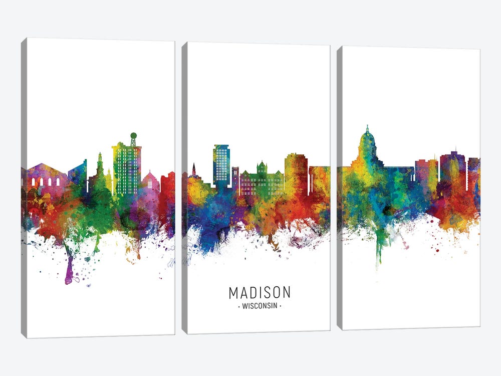 Madison Ii Wisconsin Skyline City Name by Michael Tompsett 3-piece Art Print