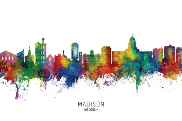 Michael Tompsett: Madison Ii Wisconsin Skyline City Name by Michael Tompsett