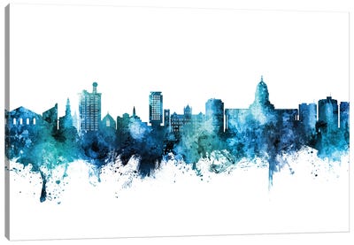 Madison Ii Wisconsin Skyline Blue Teal Canvas Art Print - Madison