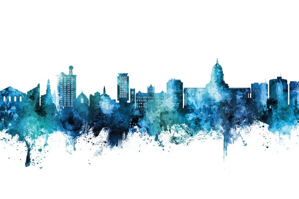 Wisconsin: Madison Ii Wisconsin Skyline Blue Teal by Michael Tompsett