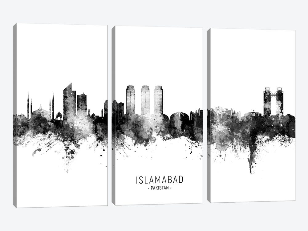 Islamabad Pakistan Skyline Name Bw by Michael Tompsett 3-piece Art Print
