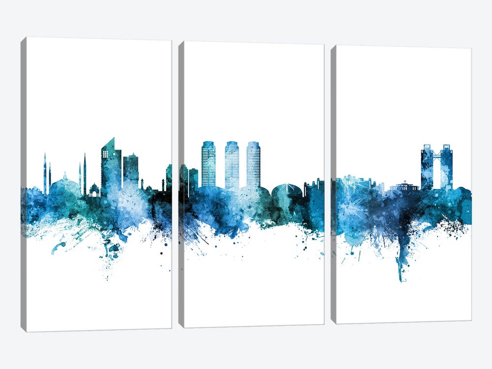 Islamabad Pakistan Skyline Blue Teal by Michael Tompsett 3-piece Canvas Print
