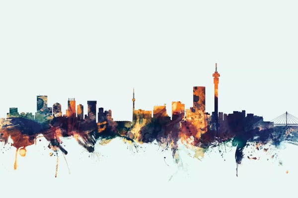 South Africa: Johannesburg, South Africa On Blue by Michael Tompsett