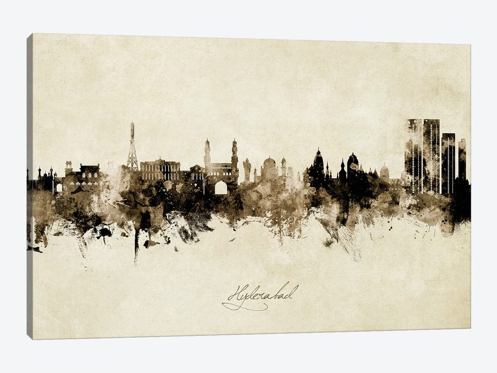 Hyderabad India Skyline Vintage by Michael Tompsett 1-piece Canvas Artwork