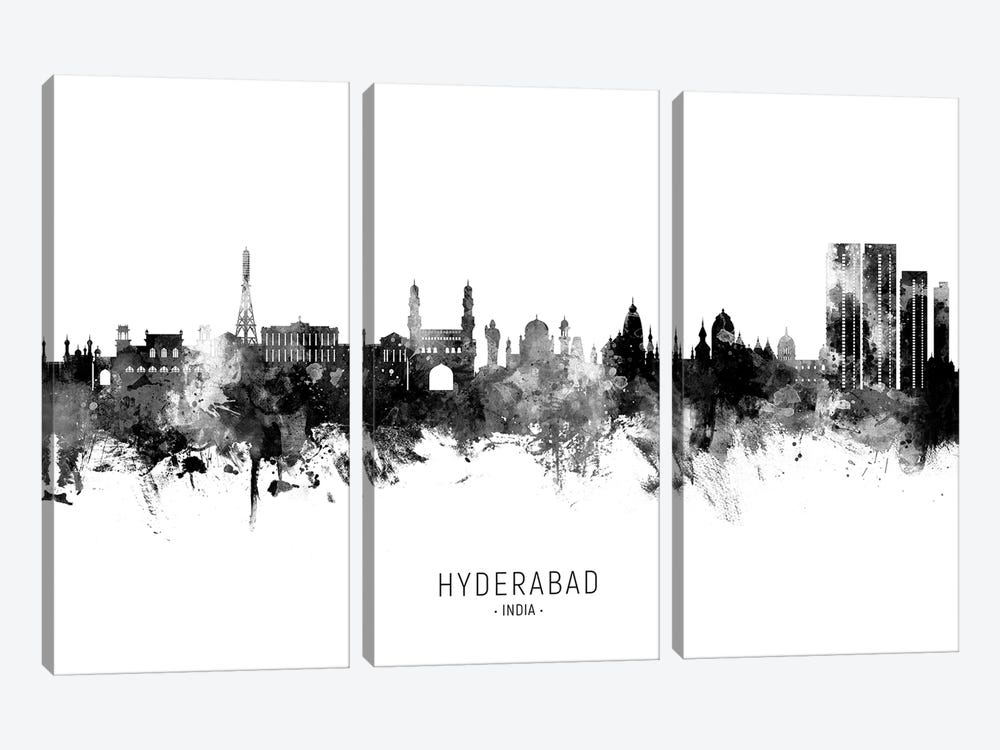 Hyderabad India Skyline Name Bw by Michael Tompsett 3-piece Art Print