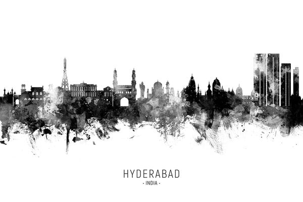 India: Hyderabad India Skyline Name Bw by Michael Tompsett