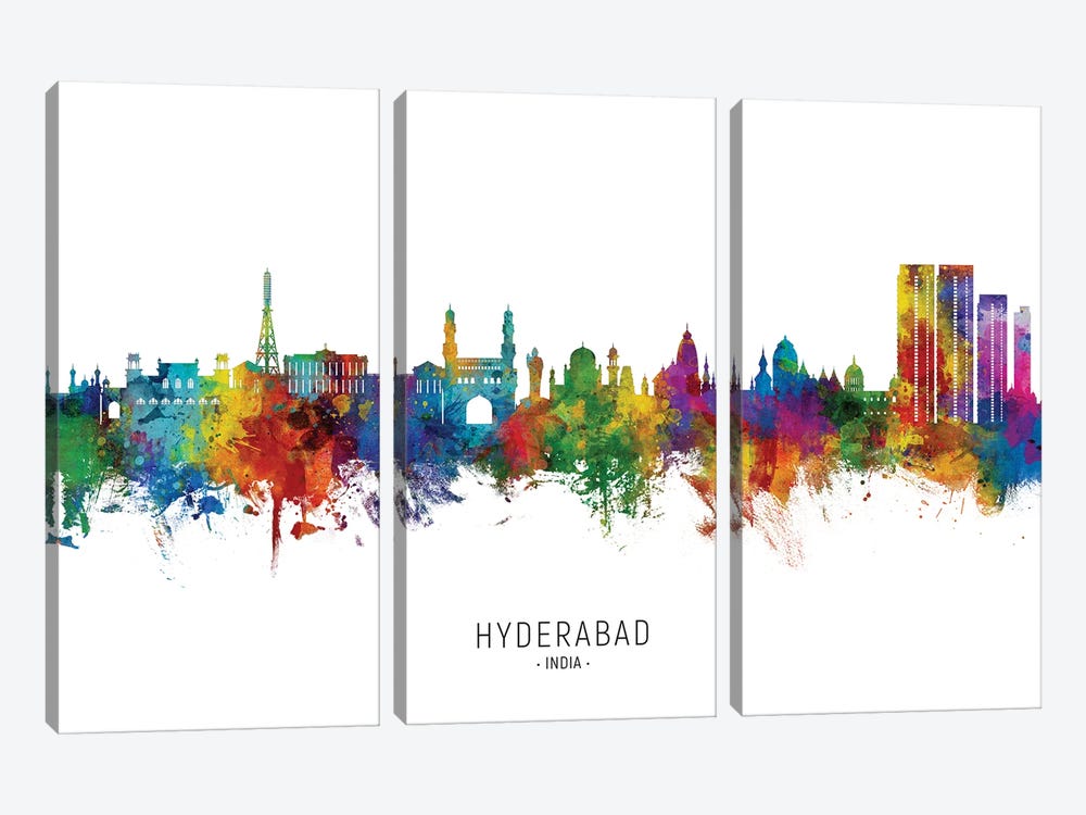 Hyderabad India Skyline City Name by Michael Tompsett 3-piece Canvas Art