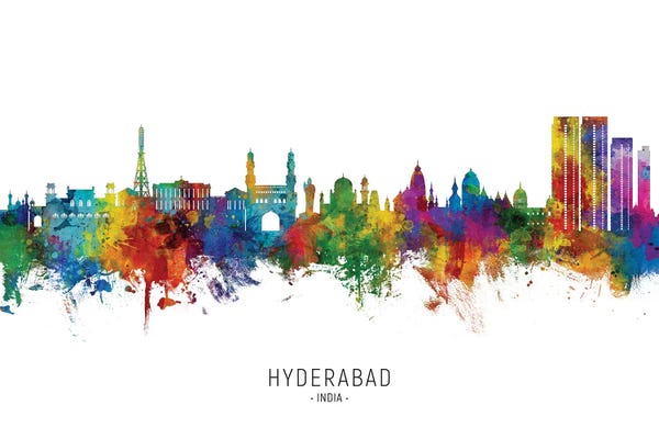 Michael Tompsett: Hyderabad India Skyline City Name by Michael Tompsett