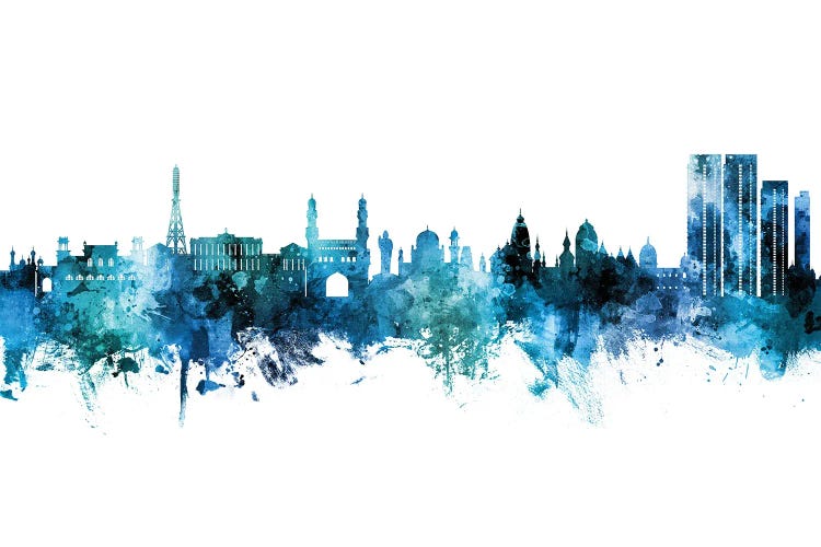 Hyderabad India Skyline Blue Teal