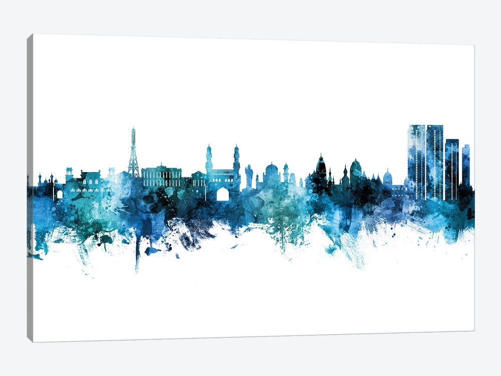 Hyderabad India Skyline Blue Teal by Michael Tompsett 1-piece Canvas Art Print