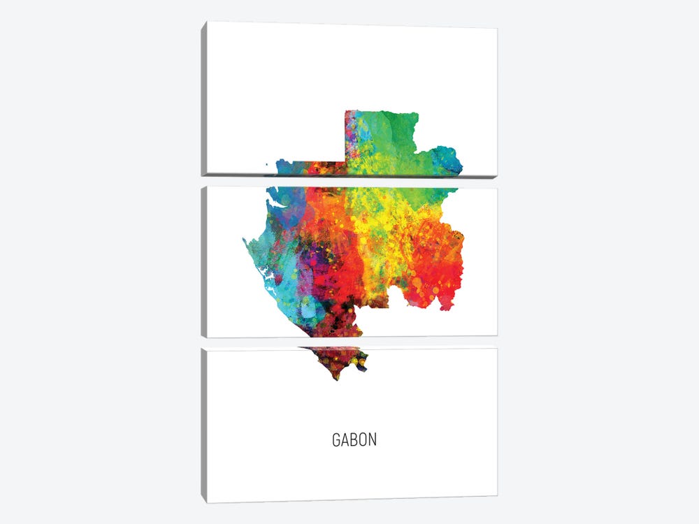 Gabon Map by Michael Tompsett 3-piece Canvas Art Print