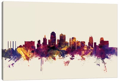 Kansas City, Missouri, USA On Beige Canvas Art Print - Kansas City Skylines