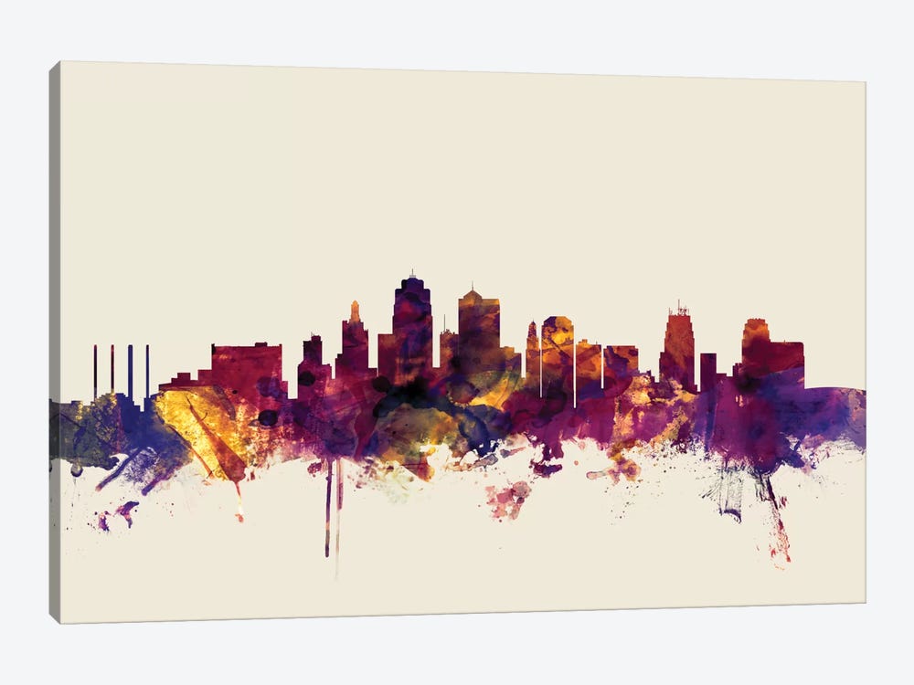 Kansas City, Missouri, USA On Beige by Michael Tompsett 1-piece Canvas Print