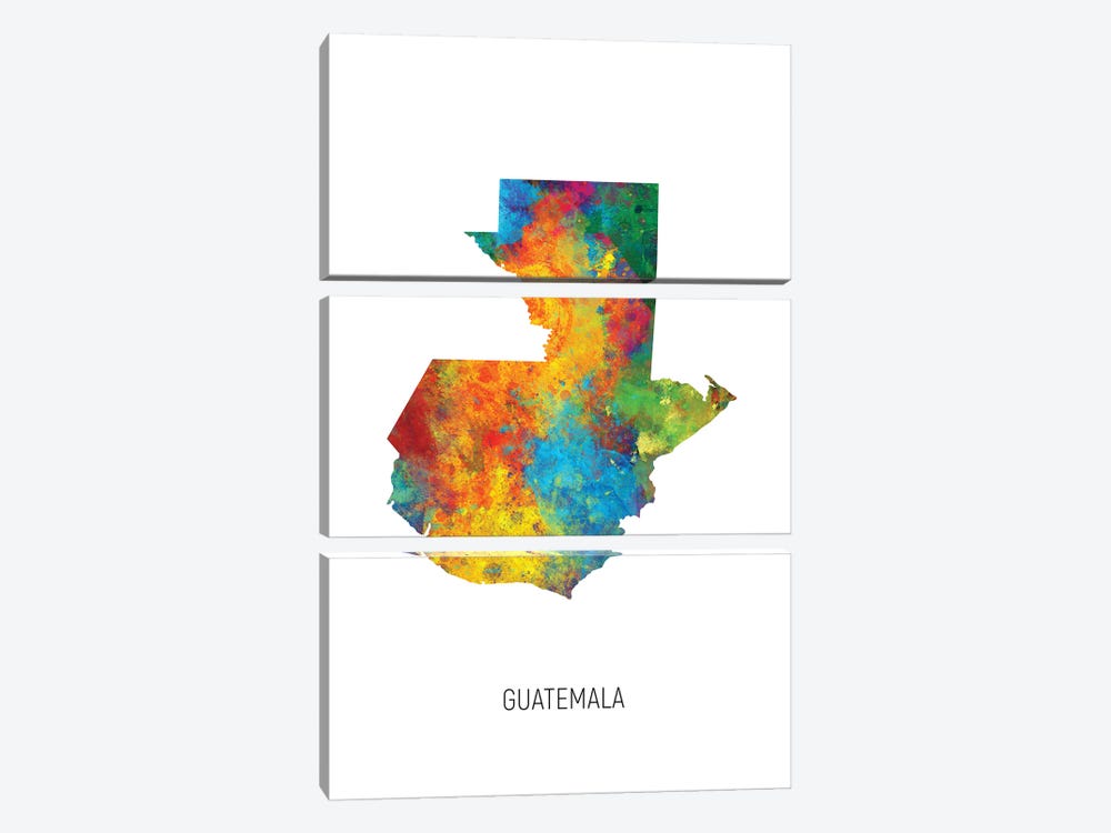 Guatemala Map by Michael Tompsett 3-piece Canvas Print