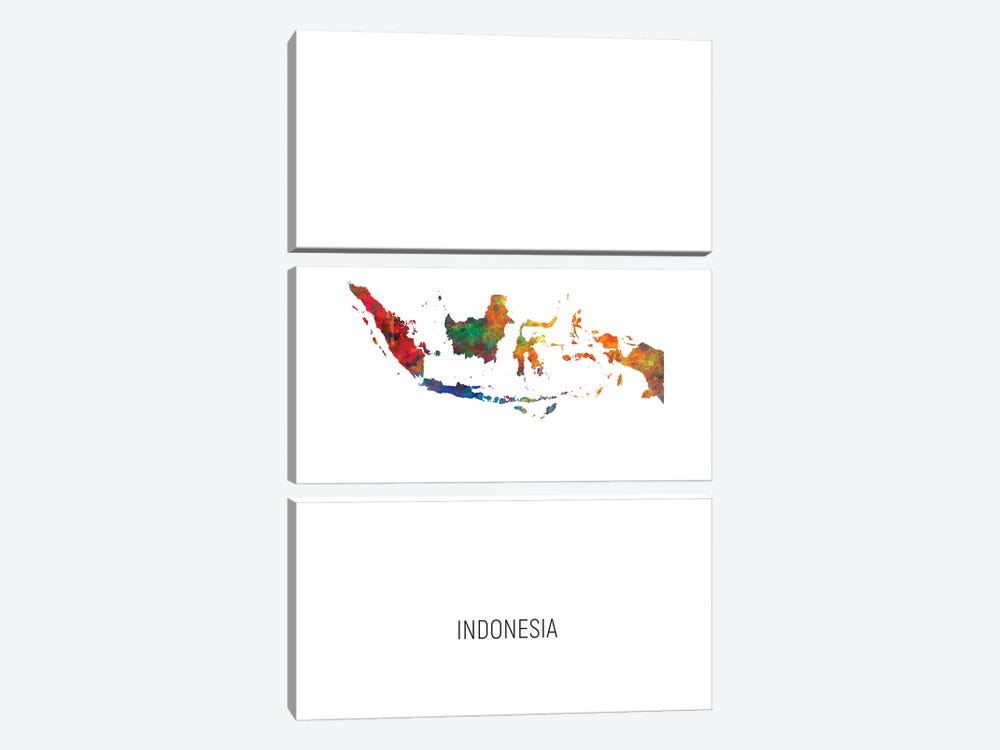 Indonesia Map by Michael Tompsett 3-piece Canvas Art Print