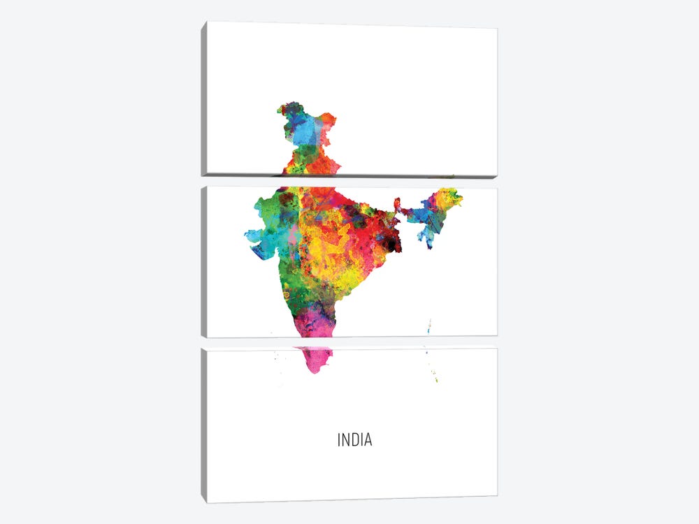 India Map by Michael Tompsett 3-piece Canvas Artwork