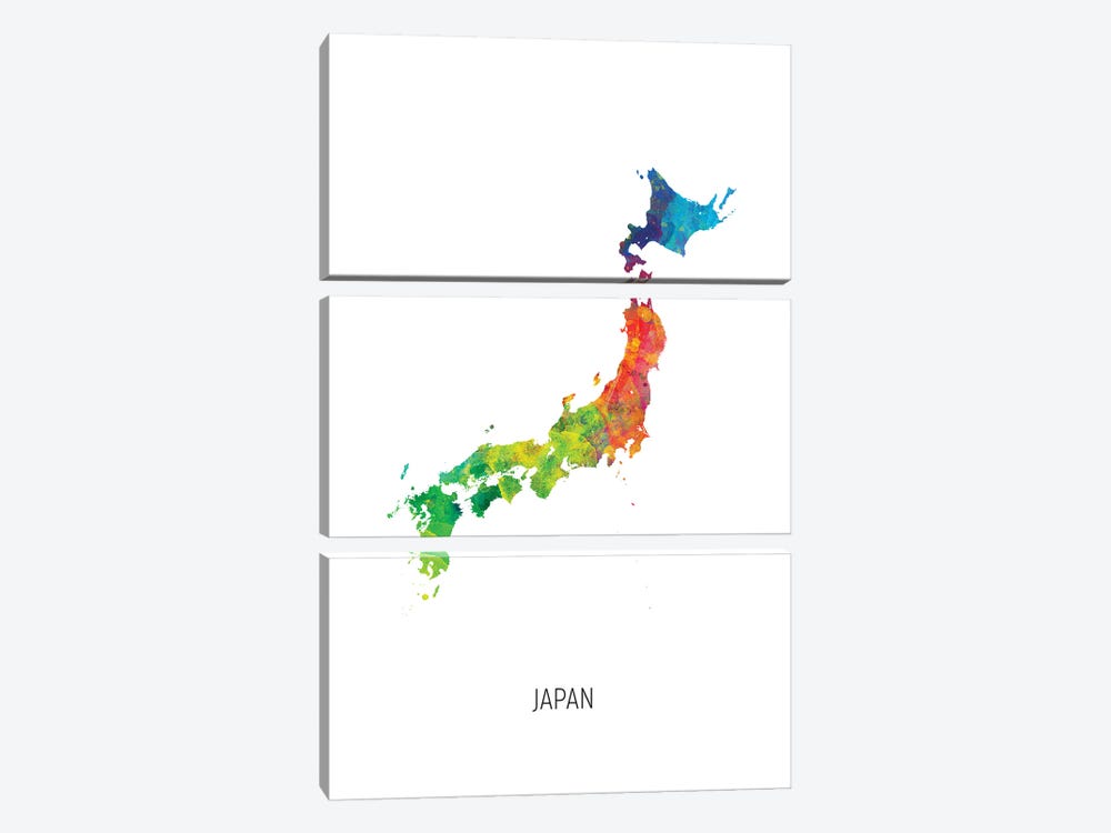 Japan Map by Michael Tompsett 3-piece Canvas Art Print