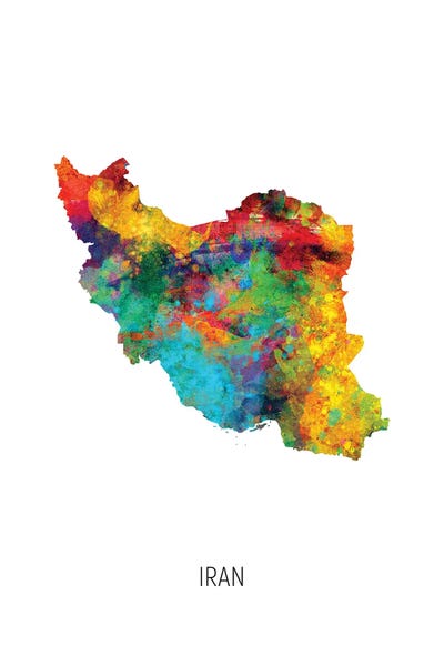 Iran Map by Michael Tompsett framed canvas print