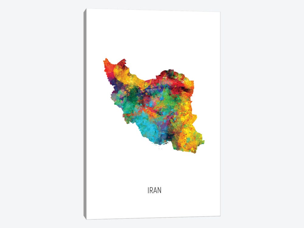 Iran Map by Michael Tompsett 1-piece Canvas Art Print