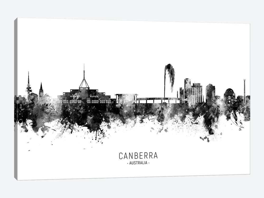 Canberra Australia Skyline Name Bw by Michael Tompsett 1-piece Canvas Wall Art