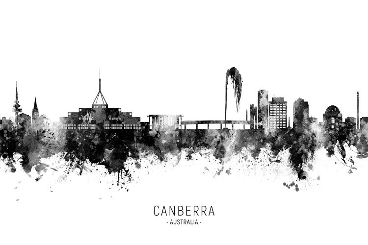 Canberra Australia Skyline Name Bw