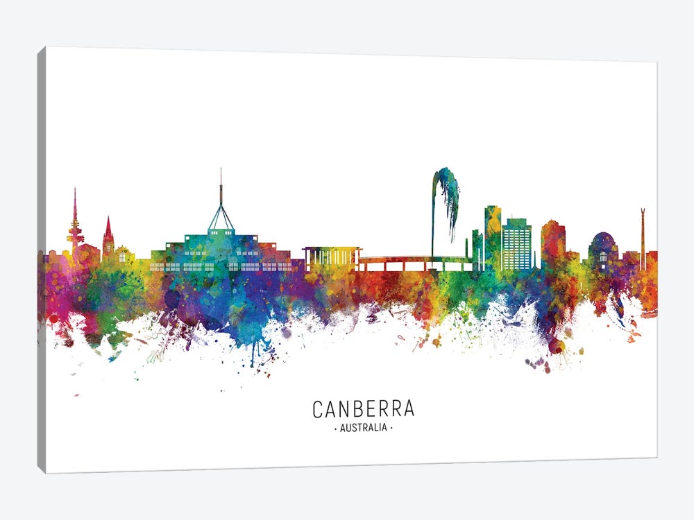 Canberra Australia Skyline City Name by Michael Tompsett 1-piece Canvas Print