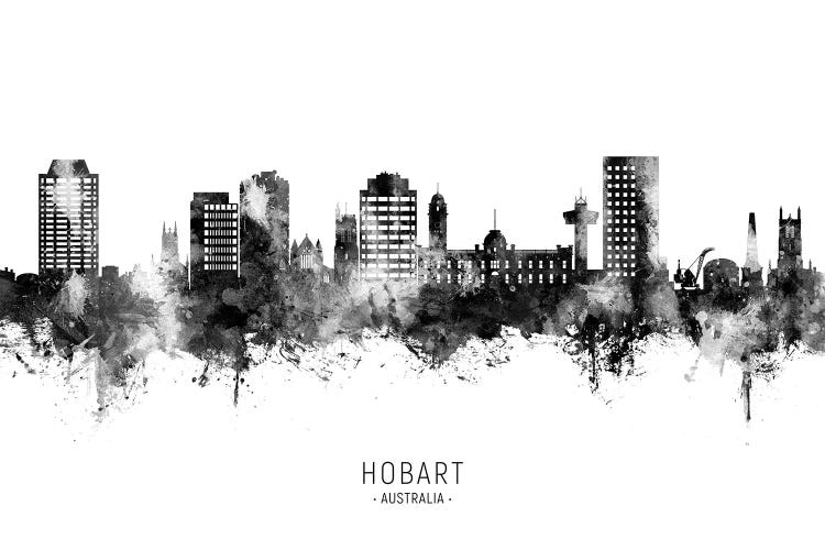 Hobart Australia Skyline Name Bw by Michael Tompsett wall art