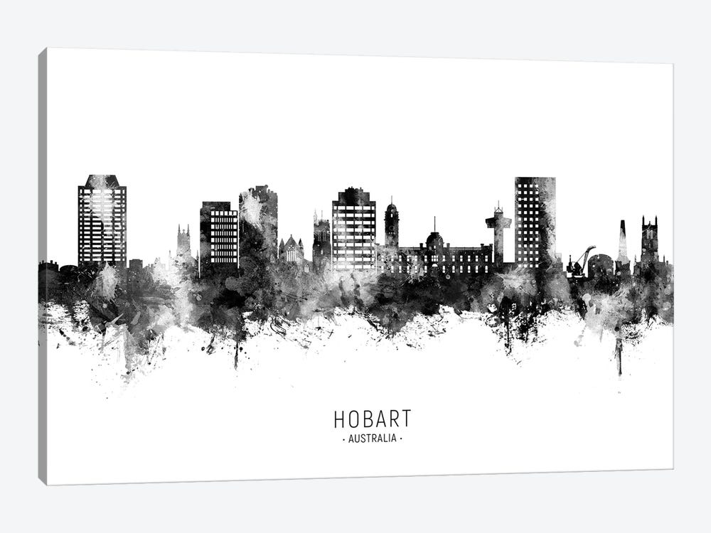 Hobart Australia Skyline Name Bw by Michael Tompsett 1-piece Canvas Artwork