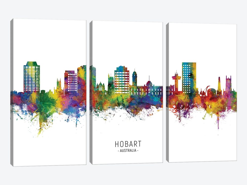 Hobart Australia Skyline City Name by Michael Tompsett 3-piece Canvas Print