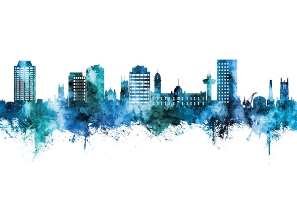 Tasmania: Hobart Australia Skyline Blue Teal by Michael Tompsett