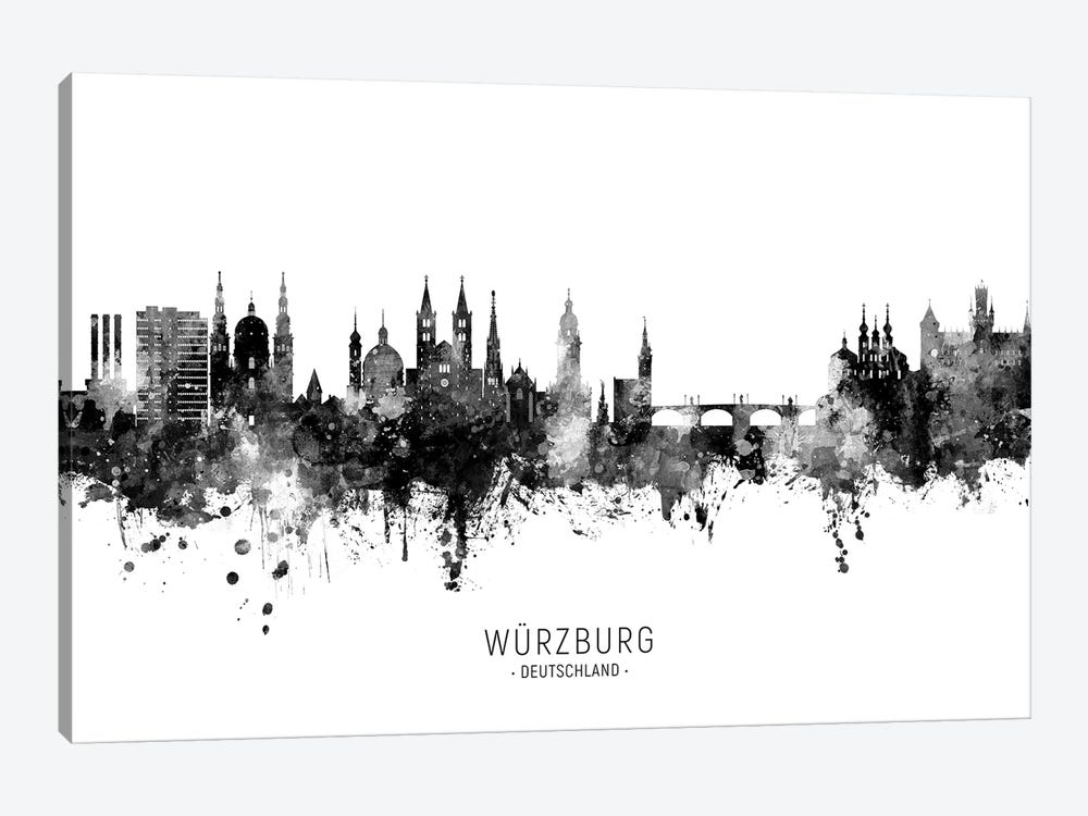Wurzburg Deutschland Skyline Name Bw by Michael Tompsett 1-piece Canvas Art Print