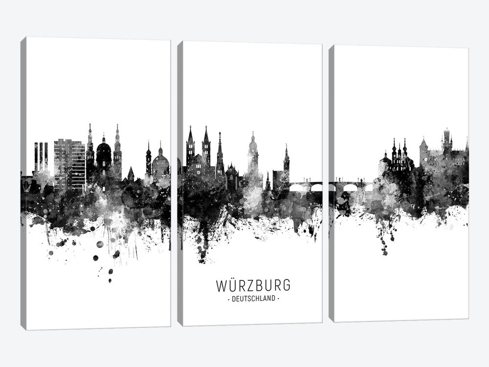 Wurzburg Deutschland Skyline Name Bw by Michael Tompsett 3-piece Art Print