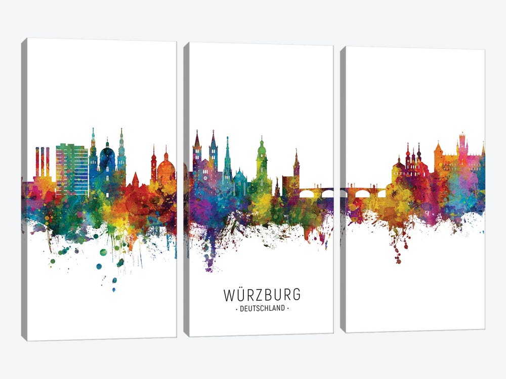 Wurzburg Deutschland Skyline City Name by Michael Tompsett 3-piece Canvas Art