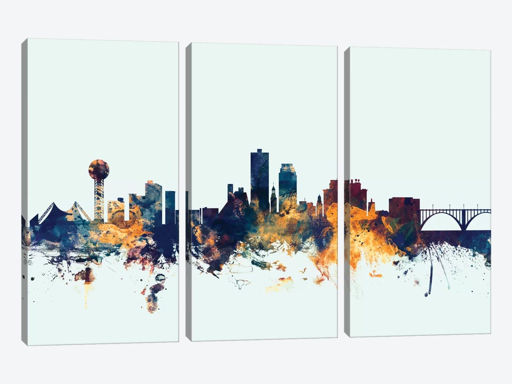 Knoxville, Tennessee, USA On Blue by Michael Tompsett 3-piece Canvas Wall Art