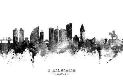 Ulaanbaatar Mongolia Skyline Name Bw by Michael Tompsett framed canvas print