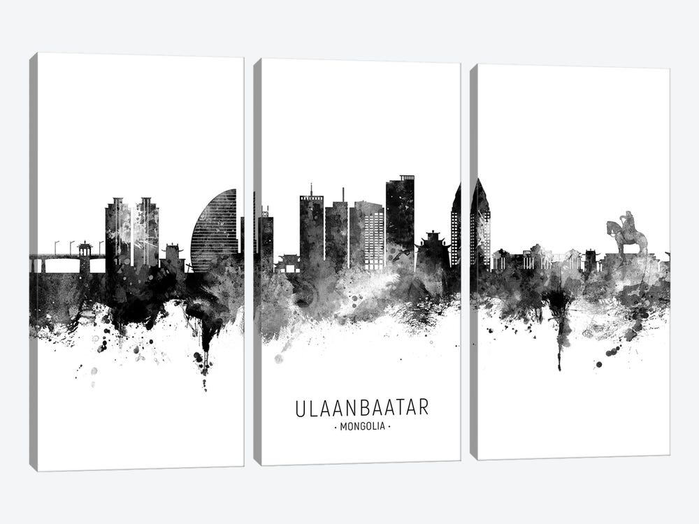Ulaanbaatar Mongolia Skyline Name Bw 3-piece Art Print