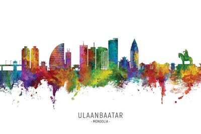 Ulaanbaatar Mongolia Skyline City Name by Michael Tompsett framed canvas print
